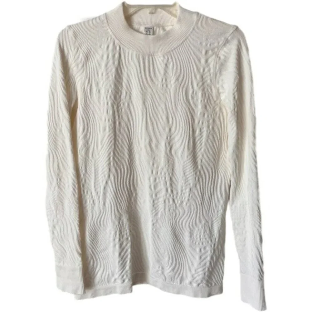 SPANX Swirl Textured Long-Sleeve Base Layer Mock Neck - Ivory - L